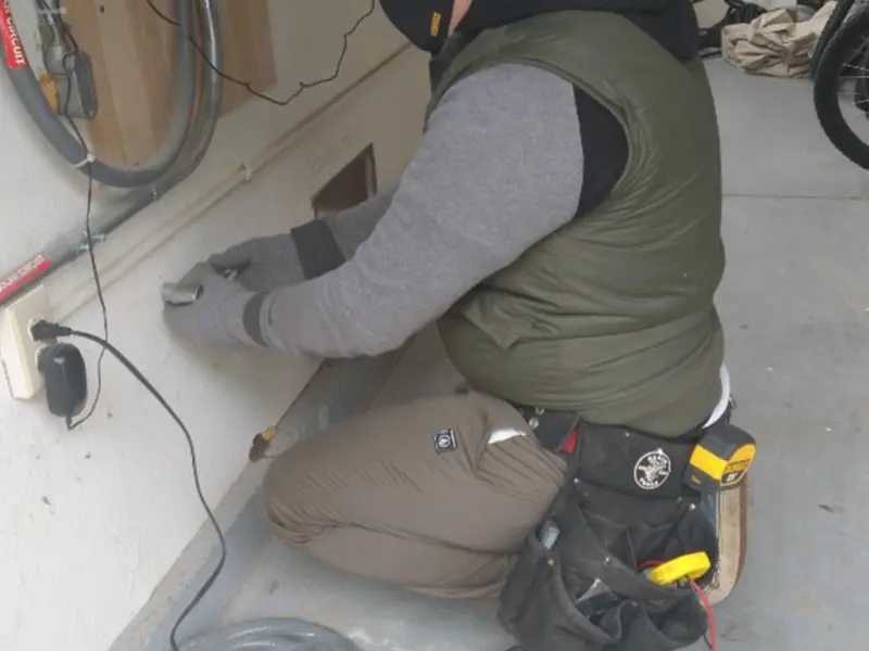 Electrician performing outlet wiring in a Gilmanton garage